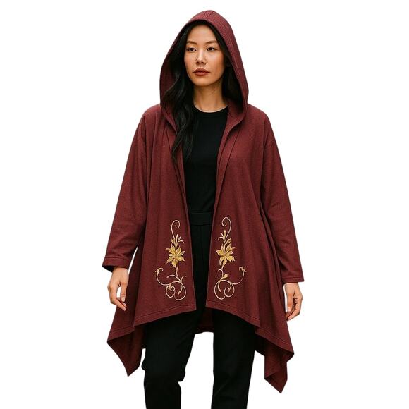 Disney Cardigan sz 5 Tangled Mother Gothel Embroidered Hooded Draped‎ Front Cape - Picture 1 of 13